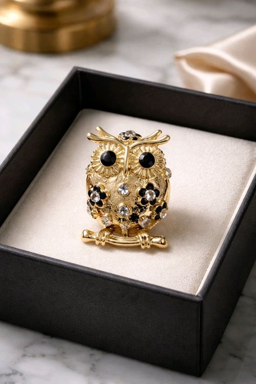 Gold Baykuş Broş, Yaka Broşu, Çanta Broşu