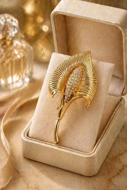 Gold Çiçek Broş, Yaka Broşu, Çanta Broşu