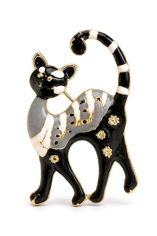 Grili Siyah Kedi Broş, Uzunluk:4cm Genişlik: 3,5cm