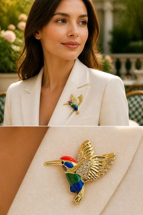 Lacivert Gold Kuş Broş, Yaka Broşu, Çanta Broşu