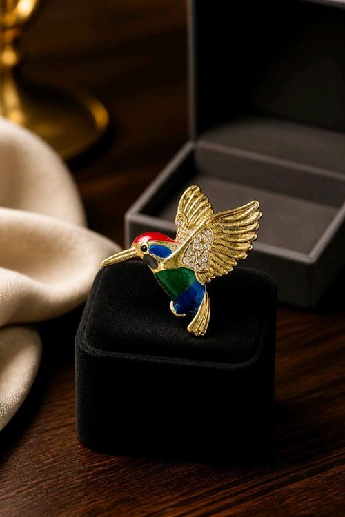 Lacivert Gold Kuş Broş, Yaka Broşu, Çanta Broşu
