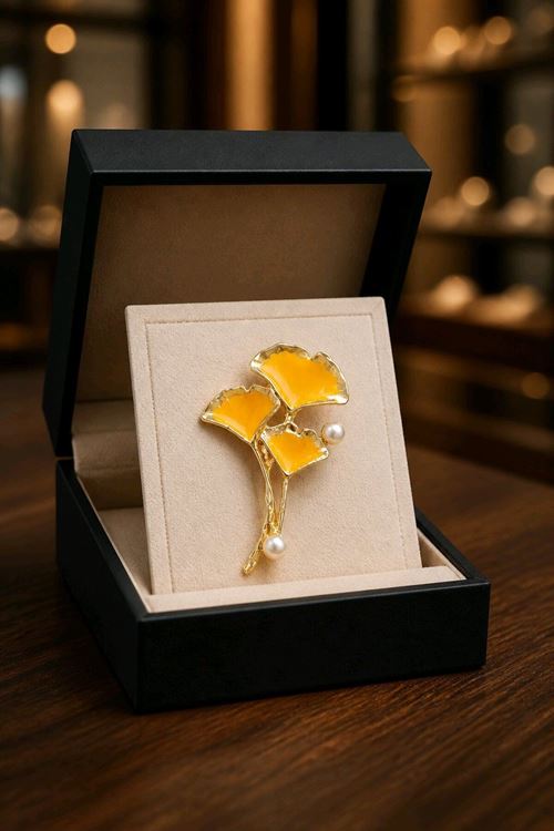 Sarı Gingko Broş, Yaka Broşu, Çanta Broşu