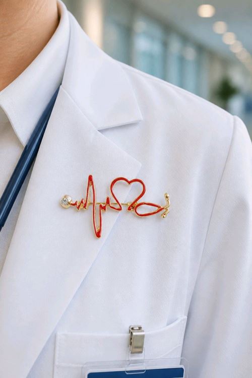 Kırmızı Steteskop Doktor Broş, Yaka Broşu, Çanta Broşu