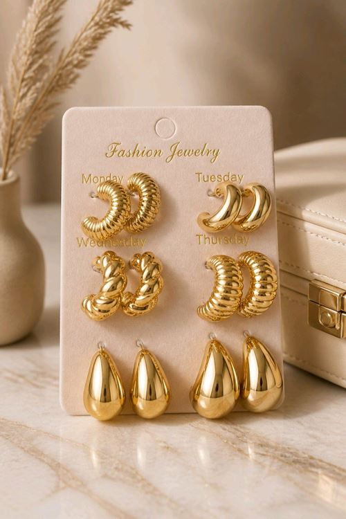 6 Çift Gold Basic Halka Küpe Seti, Çok Hafif