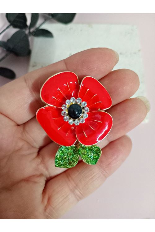 Kırmızı Taşlı Gelincik Broş