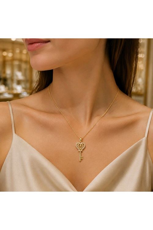 Paslanmaz Çelik Gold Küçük Kilit ve Kalp Kolye