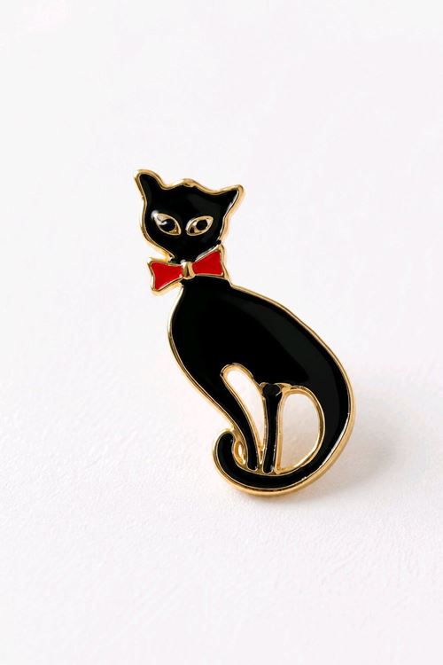 Papyonlu Siyah Kedi Broş, Yaka Broşu, Çanta Broşu
