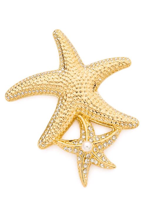 Gold Taşlı Deniz Yıldızı Broş, Yaka Broşu, Çanta Broşu