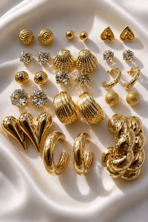 Gold 15 Çift 30 Adet Küçük Kombin Küpe Seti