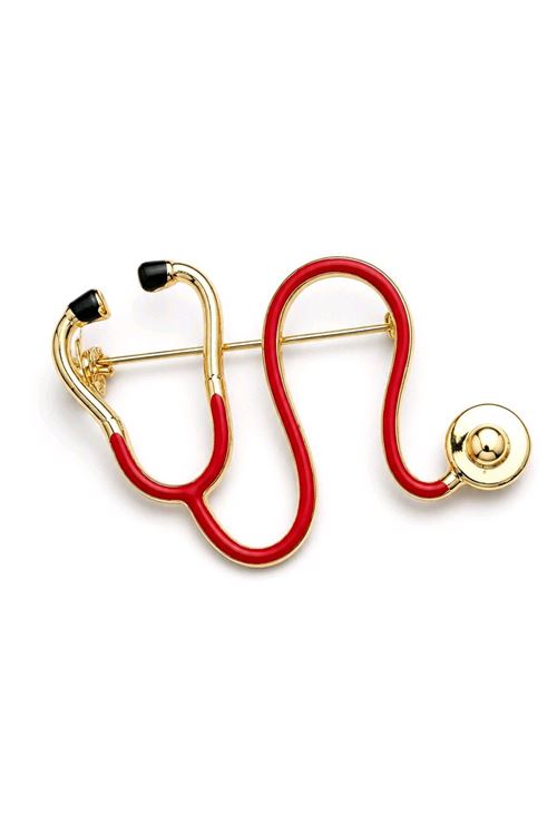 Kırmızı Steteskop Doktor Broş, Yaka Broşu, Çanta Broşu, Meslek Broş