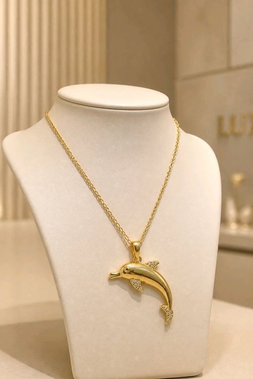 Paslanmaz Çelik Gold Yunus Kolye