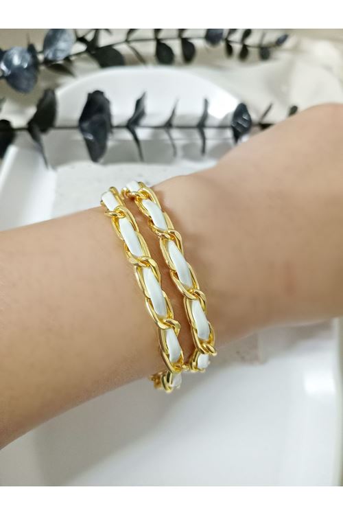 Çelik Beyaz Derili Dolamalı Bileklik, Kadın Erkek, Unisex