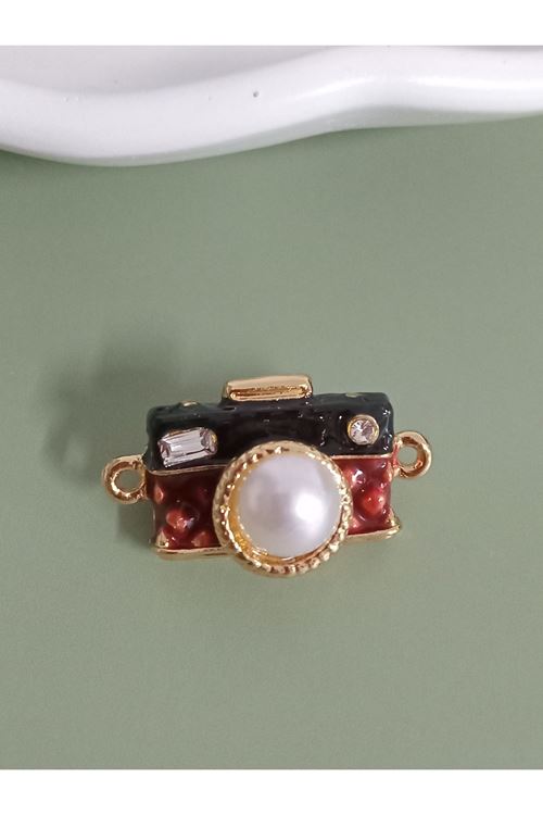 İncili Küçük Fotoğraf Makinesi Broş