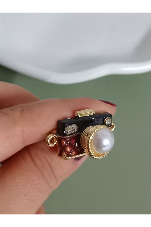 İncili Küçük Fotoğraf Makinesi Broş
