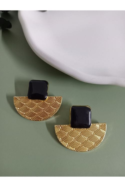 Siyah Gold Yelpaze Küpe