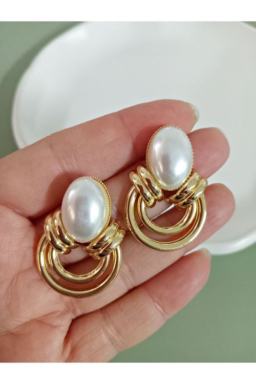 Marka Model, Beyaz İnci Hafif Gold Küpe
