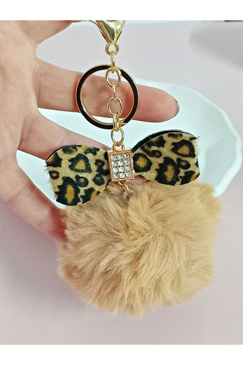Leopar Ponpon Çanta Süsü Aksesuarı Anahtarlık, Araba Süsü,Çanta charmı
