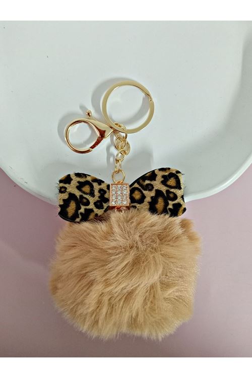 Leopar Ponpon Çanta Süsü Aksesuarı Anahtarlık, Araba Süsü,Çanta charmı