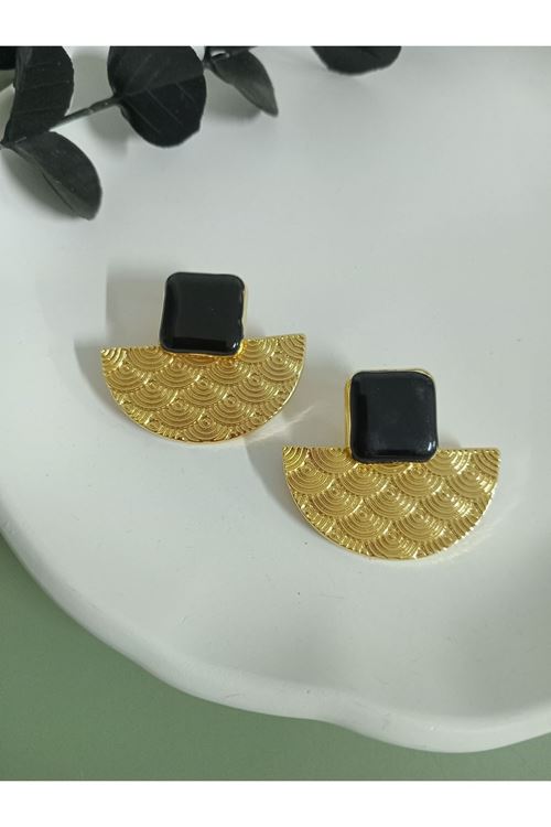 Siyah Gold Yelpaze Küpe