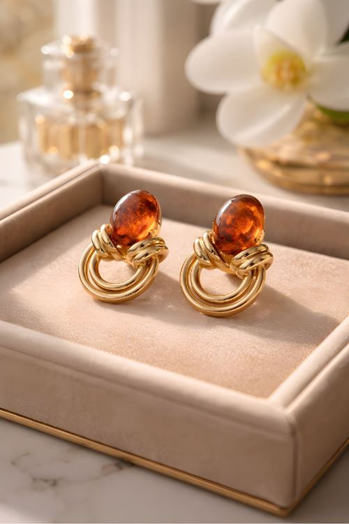 Marka Model, Kahverengi Hafif Gold Küpe
