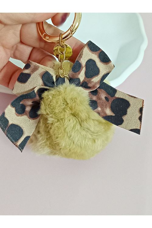 Leopar Ponpon Çanta Süsü Aksesuarı Anahtarlık, Araba Süsü,Çanta charmı