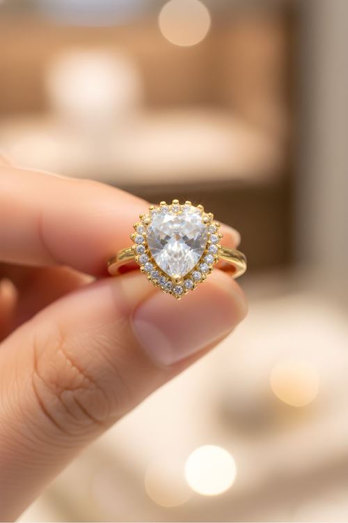 Çelik Gold Zirkon Taşlı Tektaş Yüzük, Ayarlanabilir