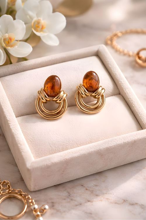 Marka Model, Kahverengi Hafif Gold Küpe