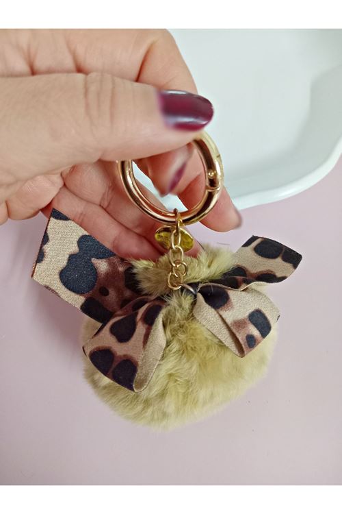 Leopar Ponpon Çanta Süsü Aksesuarı Anahtarlık, Araba Süsü,Çanta charmı