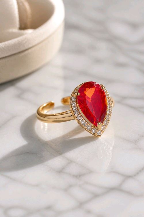 Çelik Gold Kırmızı Taşlı Yüzük, Ayarlanabilir