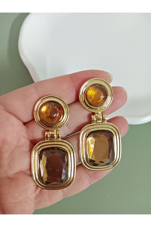 Marka Model, KahverengiHafif Gold Küpe