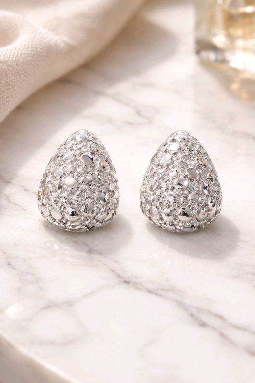 Gümüş Dalgalı Damla Küpe, Uzunluk 1,5cm