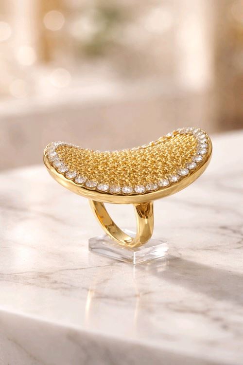Çelik Gold Bombeli Taşlı Yüzük, Ayarlanabilir