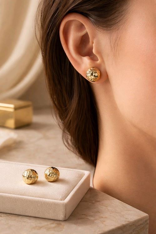 Gold Dalgalı Basic Top Küpe, Çapı:1,5cm, Çok Hafif