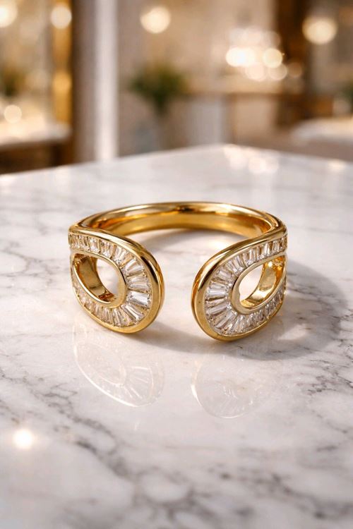 Çelik Gold Baget Taşlı Yüzük, Ayarlanabilir