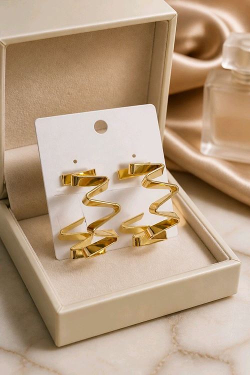 Gold Zikzak Halka İthal Küpe