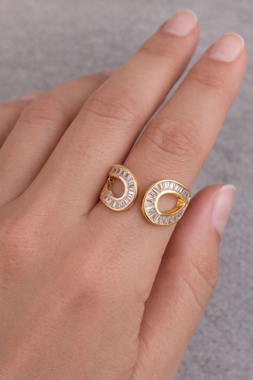 Çelik Gold Baget Taşlı Yüzük, Ayarlanabilir