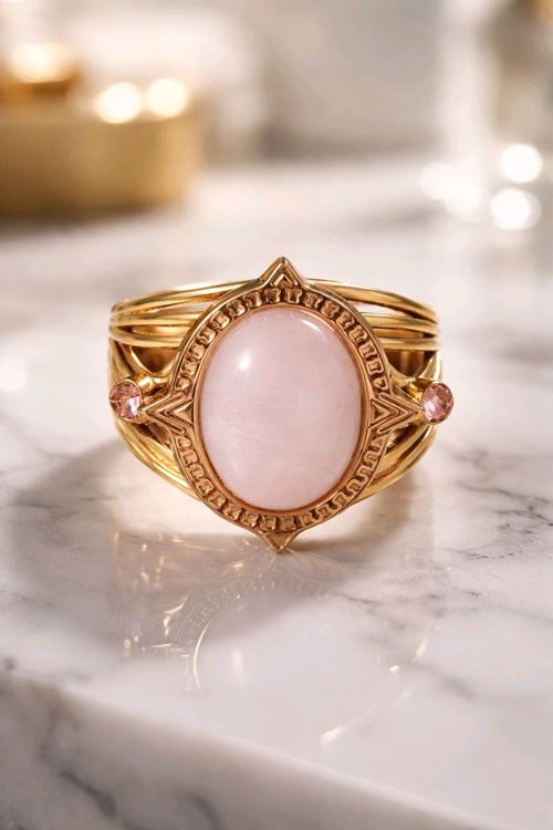 Çelik Pembe Doğal Taş Yüzük, Ayarlanabilir