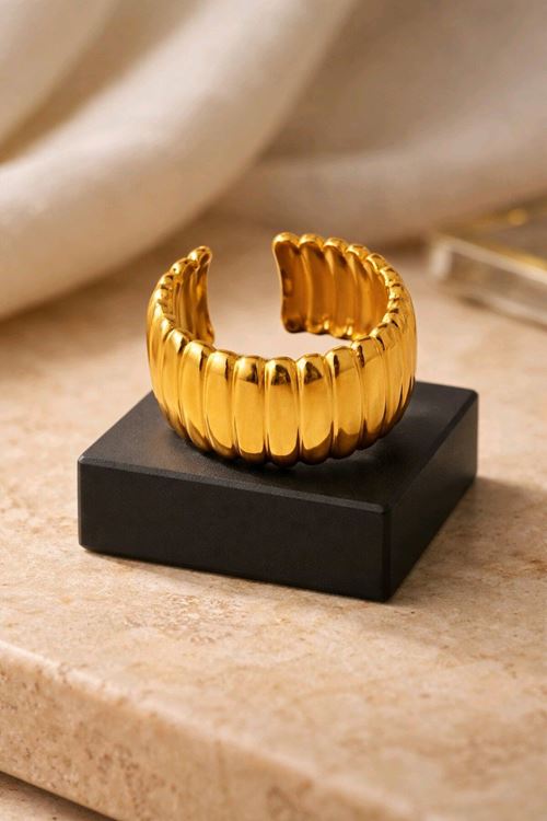 Çelik Gold Bombeli Yüzük, Ayarlanabilir