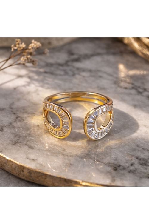 Çelik Gold Baget Taşlı Yüzük, Ayarlanabilir