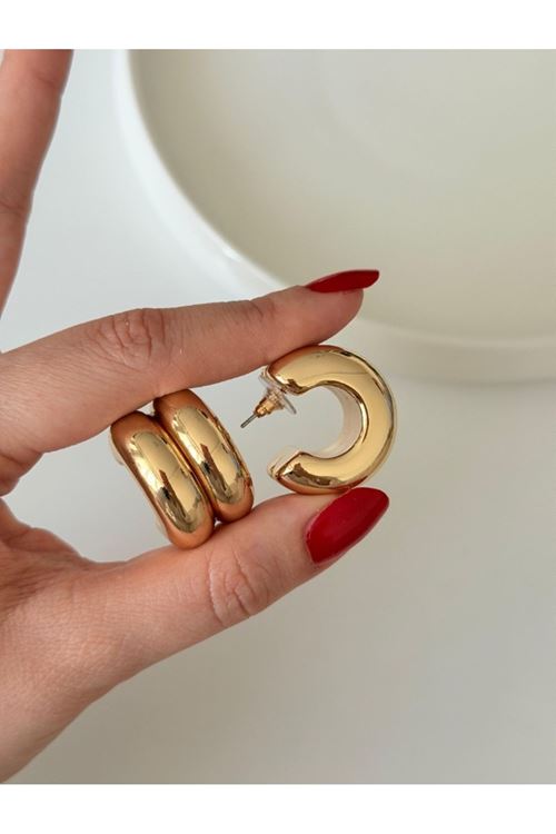 Gold Çiftli Halka İthal Küpe