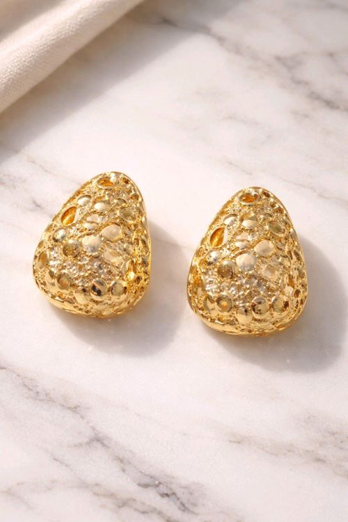 Gold Dalgalı Damla Küpe, Uzunluk 1,5cm