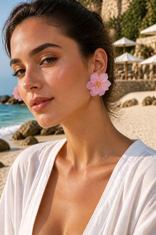 Marka Model, Pembe Çiçek Reçine Küpe