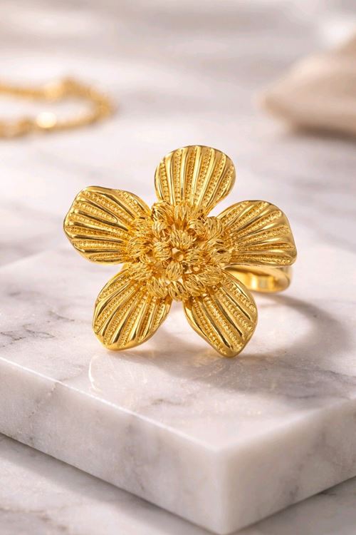 Çelik Gold Büyük Çiçek Yüzük, Ayarlanabilir