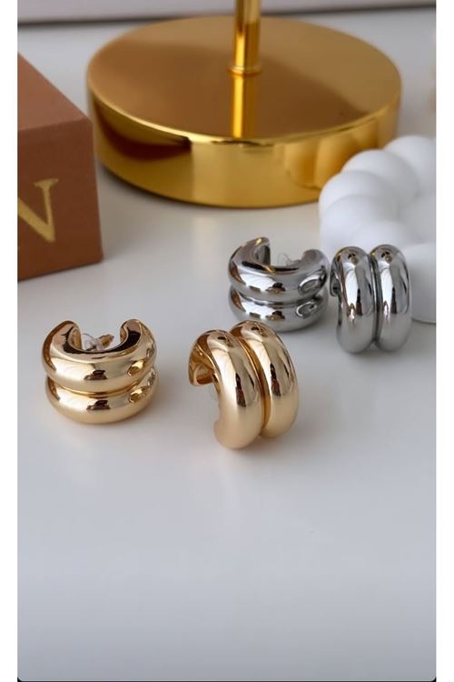Gold Çiftli Halka İthal Küpe