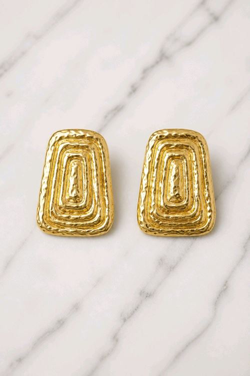 Gold Dokulu Dörtgen Küpe