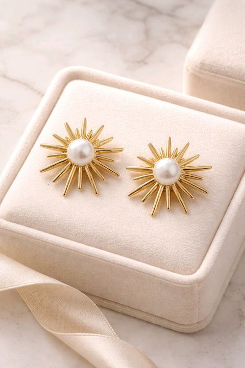 Gold İncili Güneş Küpe