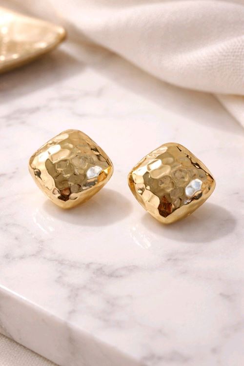 Gold Dalgalı Basic Kare Küpe, Çapı:1,5cm, Çok Hafif