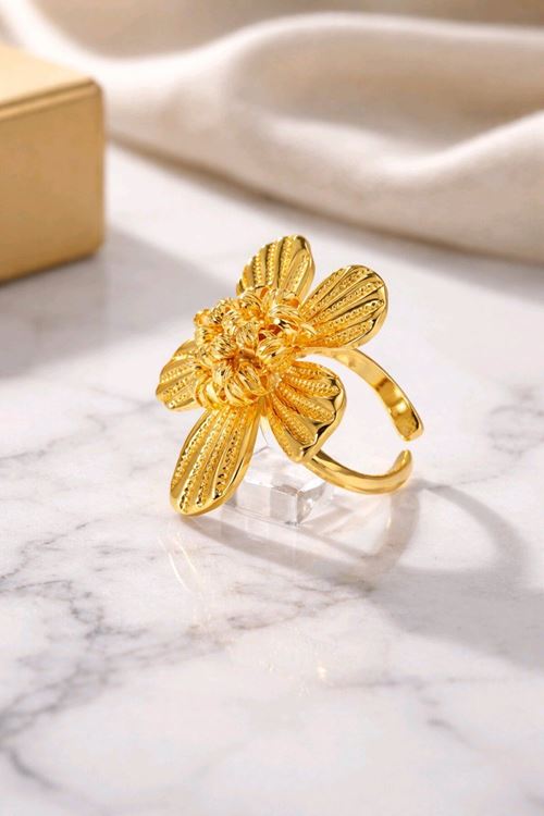 Çelik Gold Büyük Çiçek Yüzük, Ayarlanabilir