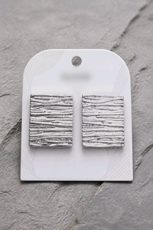 Gümüş Dokulu Yüzey Dörtgen Basic Küpe, Uzunluk:3cm