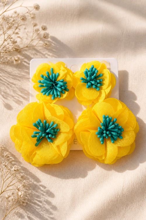 Sarı Kumaş Sallantılı Küpe, Uzunluk:8cm